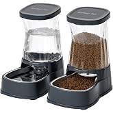 Automatic Dog Water Dispenser &amp; Feeder Food Set, 304 Stainless Steel Bowls | 100% BPA Free, Large Capacity Gravity Feeding Waterer for Small, Medium &amp; Large-Sized Dogs, Cats, Other Pets -(1 Gallon)