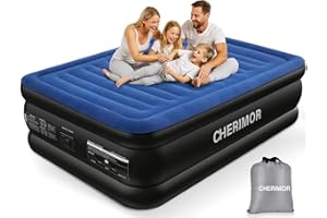 CHERIMOR Queen Air Mattress with Built in Pump, 18" Raised Comfort, Multi-Layer Leakproof, Heavy-Duty Support Blow Up Mattres