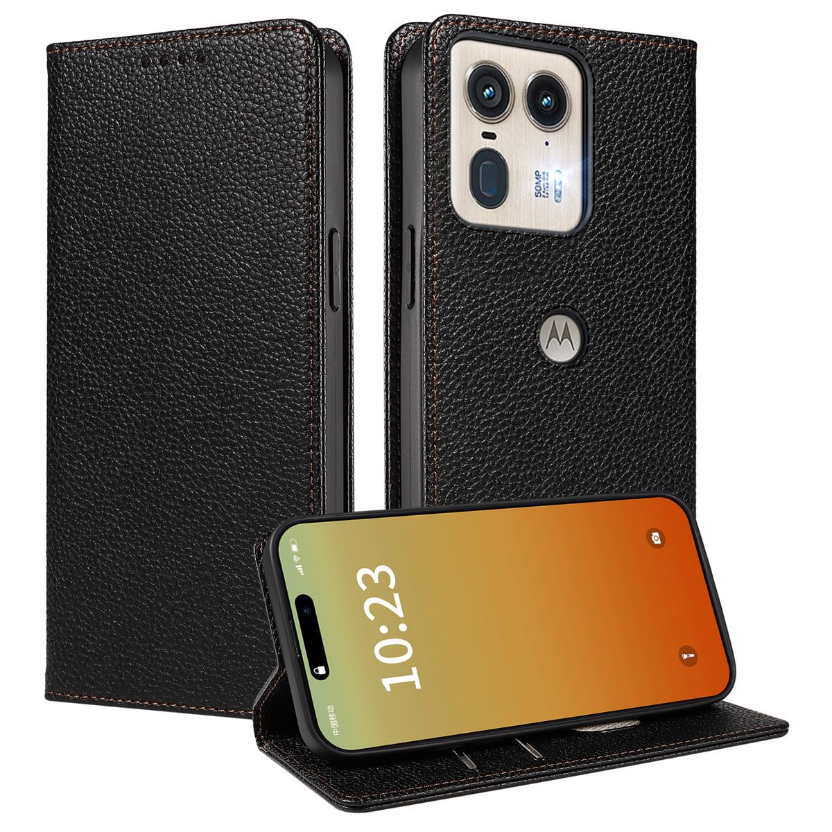 MOJIA Case for Motorola Edge 50 Ultra, [Strong Magnetic Closure] Premium PU Leather Wallet Case Flip Phone Cover, Card Holder Multifunctional Case. Black — image 1