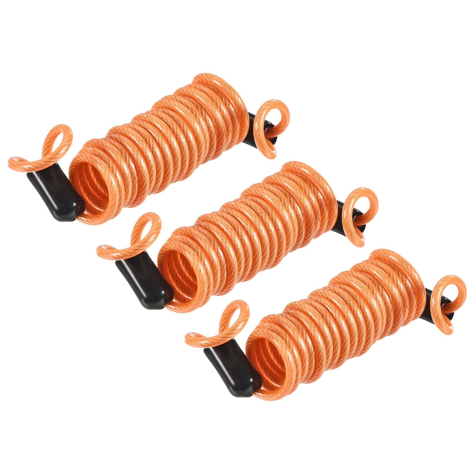 PATIKIL Security Steel Cable 2.5mm x 1m/3.28ft Coated Spring Luggage Lock Wire Rope with Double Loop Orange 3 Pack