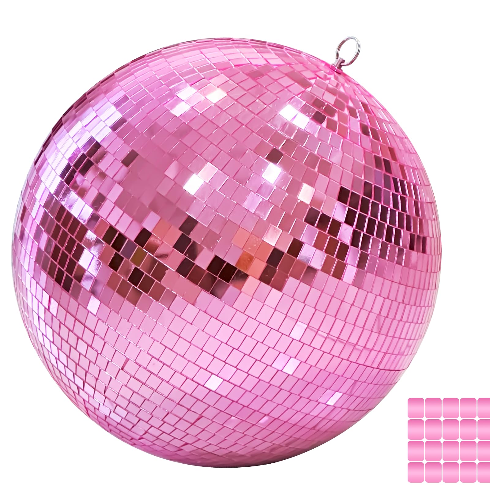 Photo 1 of 12" Mirror Disco Ball with Hanging Ring, 12 Inch Pink Disco Ball Decor with 20pcs Replacement Mirror for DJ Club, Party, Wedding, Home Decor, Live Stage for Easy Installation, Disco Ball Mirror Ball