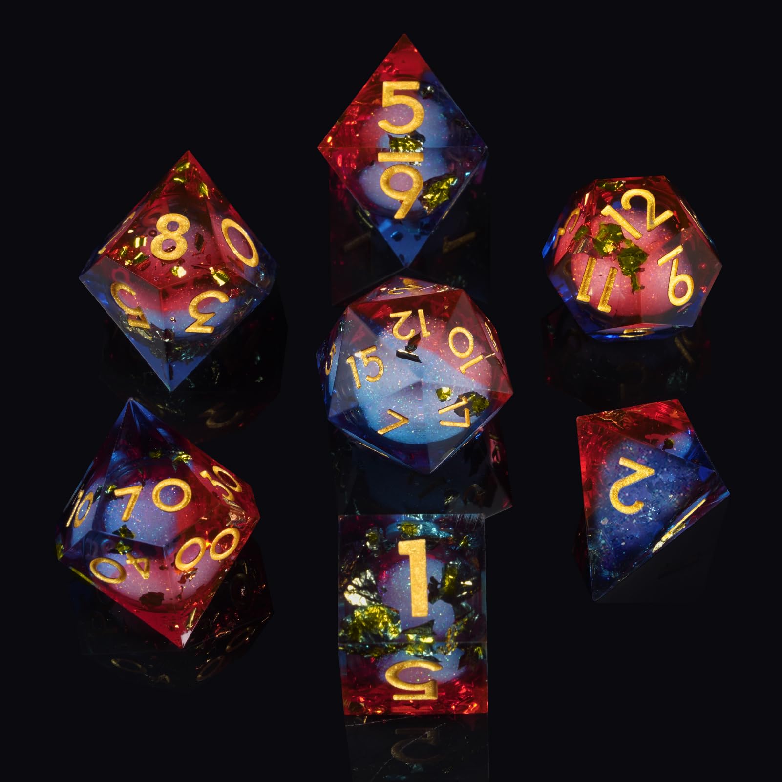 ORUZA 7 PCS Polyhedral Liquid Core DND Dice, Resin Sharp Edge Quicksand D&D Dice Set for Dungeons and Dragons RPG MTG Role Playing Game Dice D20 D12 D10 D8 D6 D4 D% — image 1