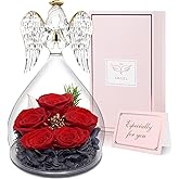 Yamonic Mom Birthday Gifts for Mom Women, Glass Angel Figurines with Five Real Rose Gifts for Her Mom Grandma, Preserved Flowers Rose Angel Gifts for Mothers Day Christmas Anniversary Birthday (Red)