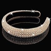 AHONEY Gold Rhinestone Headband for Women Girls, Hair Bling Crystal Glitter Sparkly Diamond Padded Headband Fancy Jeweled Headpiece Holiday Hair Accessories Birthday
