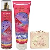 Bath & Body Works Pink Watermelon Blast Fragrance Mist and Body Cream Duo Set with a Himalayan Salts Spring Bar Soap - Full Size