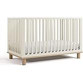 Storkcraft Sicily 3-in-1 Convertible Crib with Toddler Rail Included (Frosted Oat & Driftwood) – GREENGUARD Gold Certified, 100% Solid Wood, Converts to Toddler Bed, Fits Standard Crib Mattress