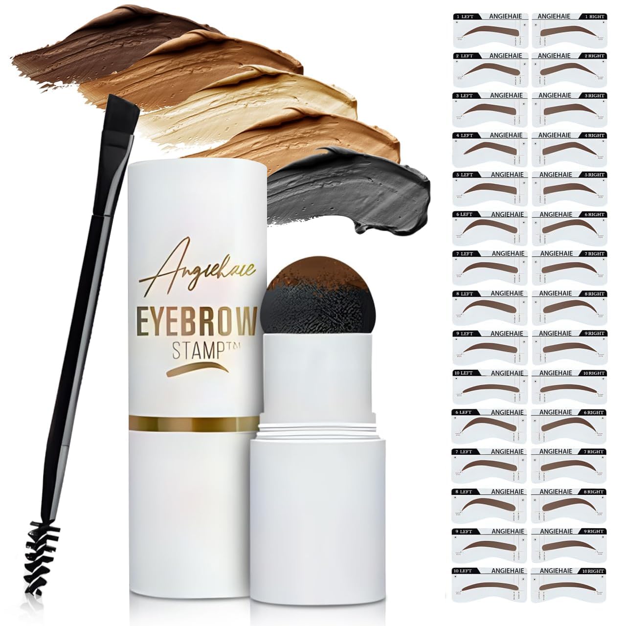 Photo 1 of Eyebrow Stamp Stencil Kit (Dark Brown) – 24 Reusable Thin & Thick Stencils, Smudge-Proof & Waterproof Pomade for Natural & Defined Brows, Easy-to-Use Brow Shaping Kit with Spoolie