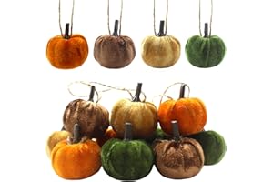 DOUBLEWOOD Fall Tree Ornaments Hanging Pumpkins, 12Pcs Velvet Pumpkins Thanksgiving Tree Decorations and Ornaments, 1.7" Mini Fabric Pumpkin Fall Decor for Thanksgiving Halloween Christmas (12 Pcs)