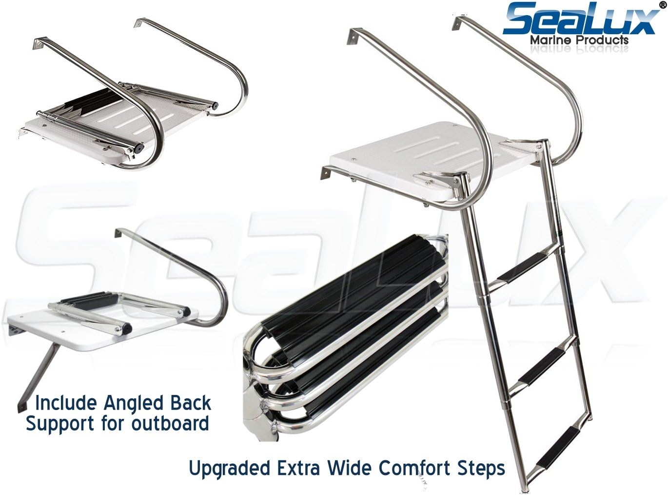 SeaLux Universal Swim Platform with Extra Wide Steps TOP MOUNT boarding Ladder for Inboard/Outboard Motor on Boat and Yacht