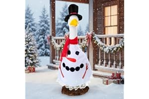 Cutecrop Christmas Snowman Goose Outfit Clothes for 23" High Cement or Plastic Goose Lawn Clothing Porch Garden Costume for Yard Outdoor Patio Statue Xmas Winter Holiday Decor