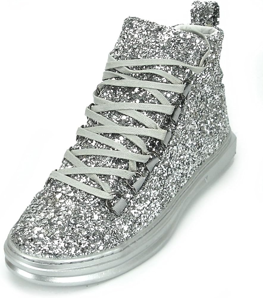 silver glitter high top sneakers