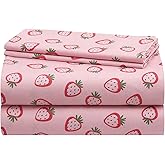 Urban Lifestyle 4 Piece Sheet Set, Including Top Sheet, Fitted Sheet and 2 Pillow Cases, Pink Strawberry, Queen