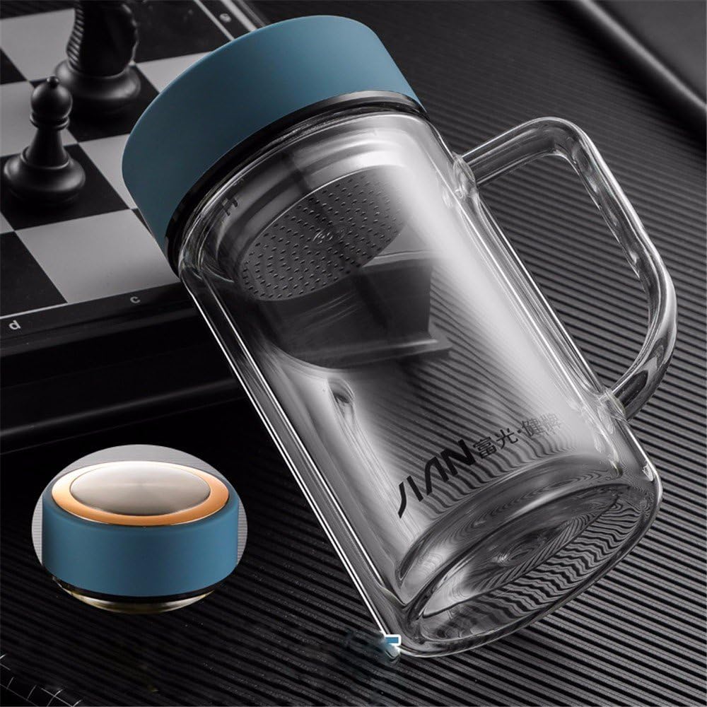 SYXng Glass Double Deck Large Capacity Handle Cup Office Cup Cover Filter Screen Glass Tea Cup F Mug