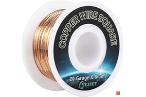 YEJJET 20 AWG Square Copper Wire - 0.8x0.8mm Thin Craft Wire, 30ft - Fine Jewelry, Wire Crochet, and Micro Electronics