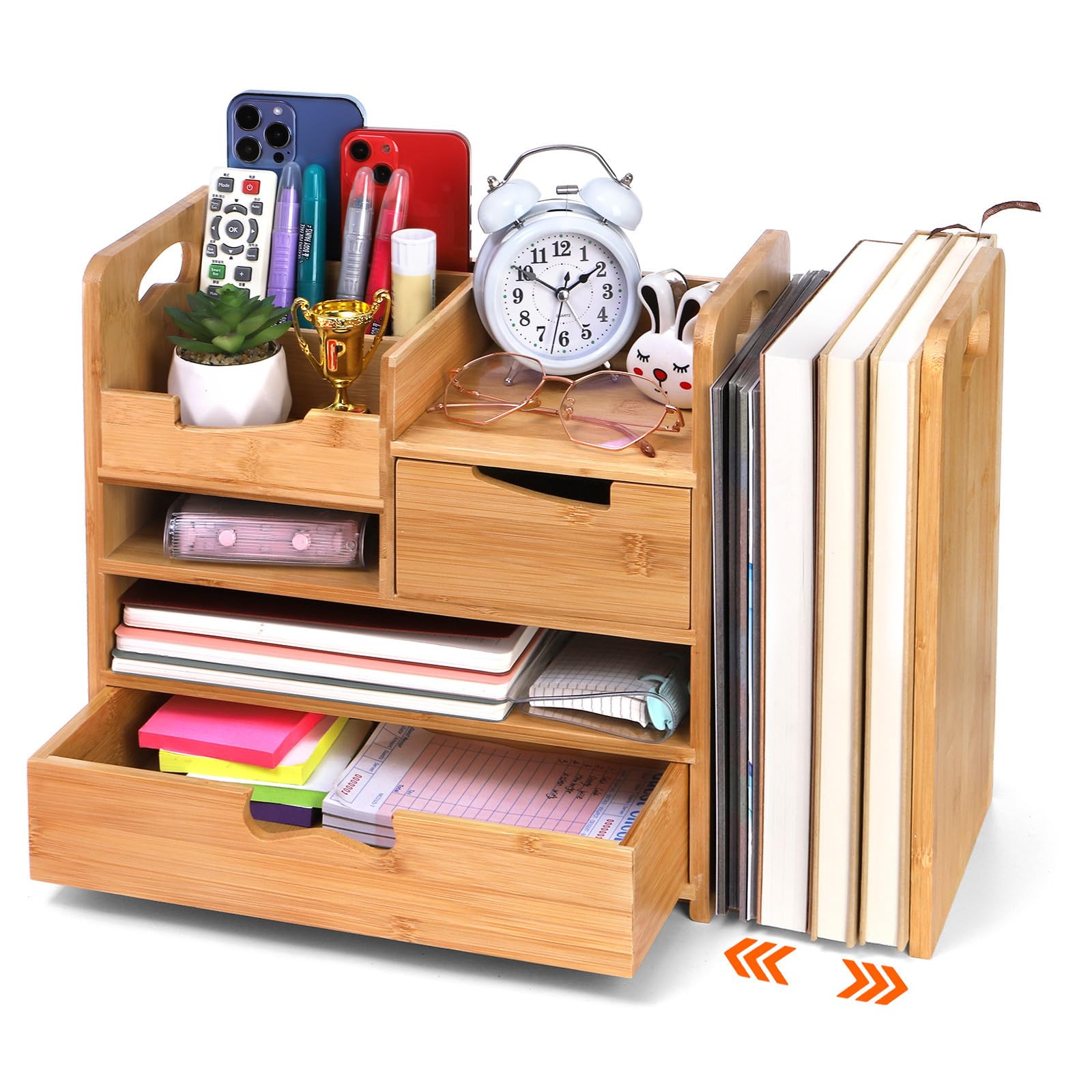 ZOOFOX Bamboo Desk Organizer with Adjustable File Holder, Mail ...