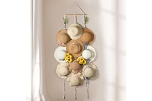 HYDERMUS Hat Rack Organizer for Wall 10 Clips Macrame Display Hat Hangers for Wide Brimmed Hat Holder Storage Boho Decor for Fedora Sun Hats Straw Panama Closet Bedroom Gifts for Mom