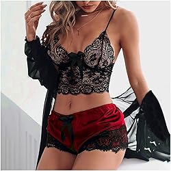 Women's Nightgown Two Piece Lace Satin Spaghetti