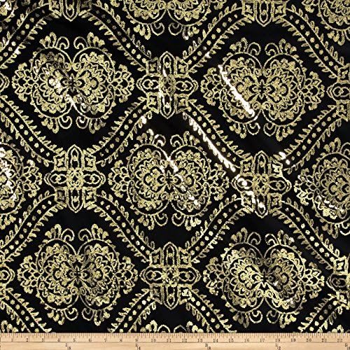 Unique Quality Fabrics Starlight Sequined Mesh Damask Gold/Black Fabric by The Yard