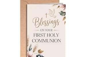 First Communion Card for Girls or Boys - Religious Catholic Christian Greeting Card for Kids - Heartfelt Blesings on Your Hol
