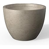 Kante 17.3 Inch Round Concrete Planter - Classic Large Indoor/Outdoor Plant Pot with Drainage Hole and Rubber Plug, Suitable for Gardens and Patios, Weathered Concrete