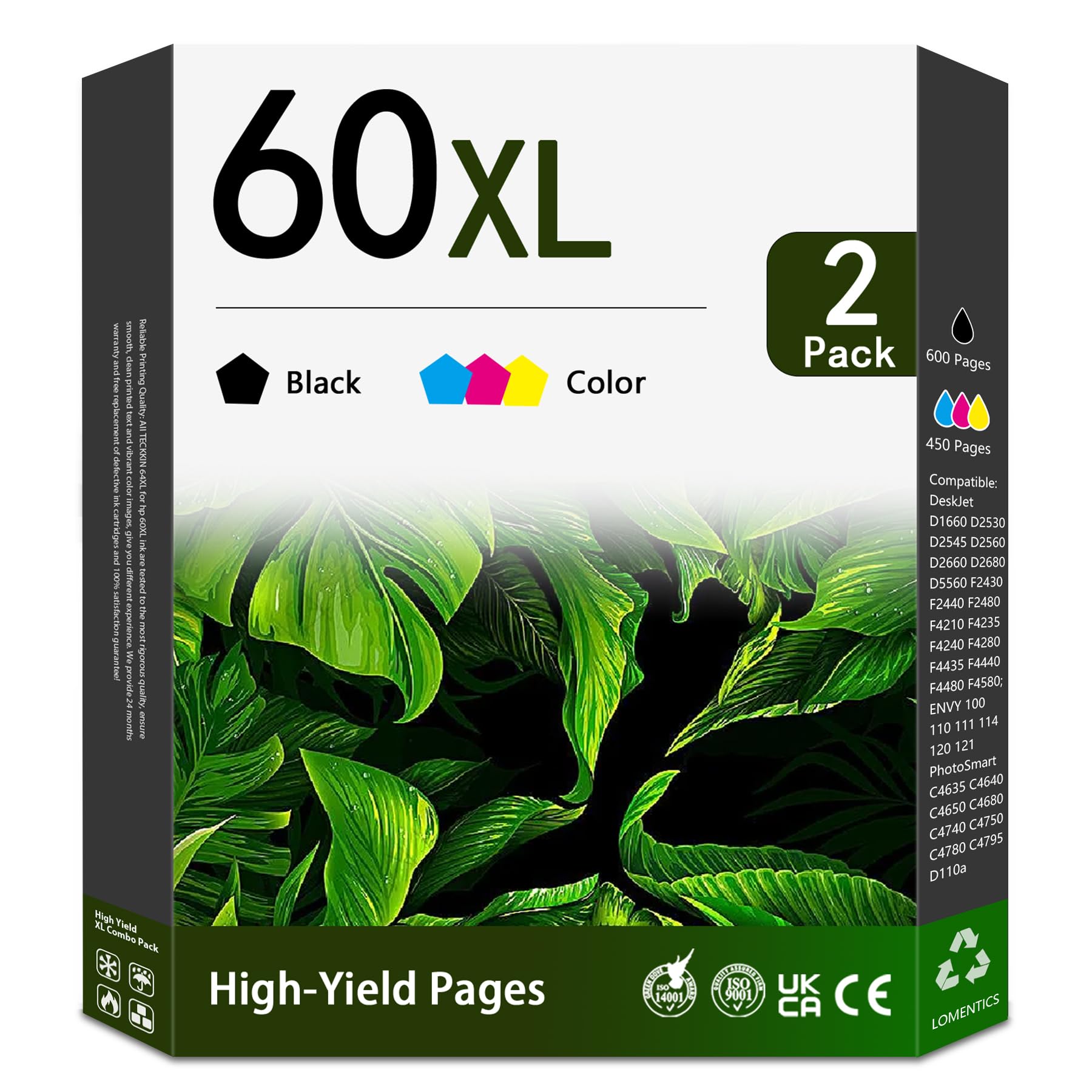 Photo 1 of 60XL Black and Color Ink Cartridges - Compatible 60XL 60 High Yield Combo Pack Ink Cartridges for PhotoSmart C4680 C4780 C4795 D110a DeskJet F4480 F4440 Envy 100 110 120(2 Pack,1Black/1Tricolor)