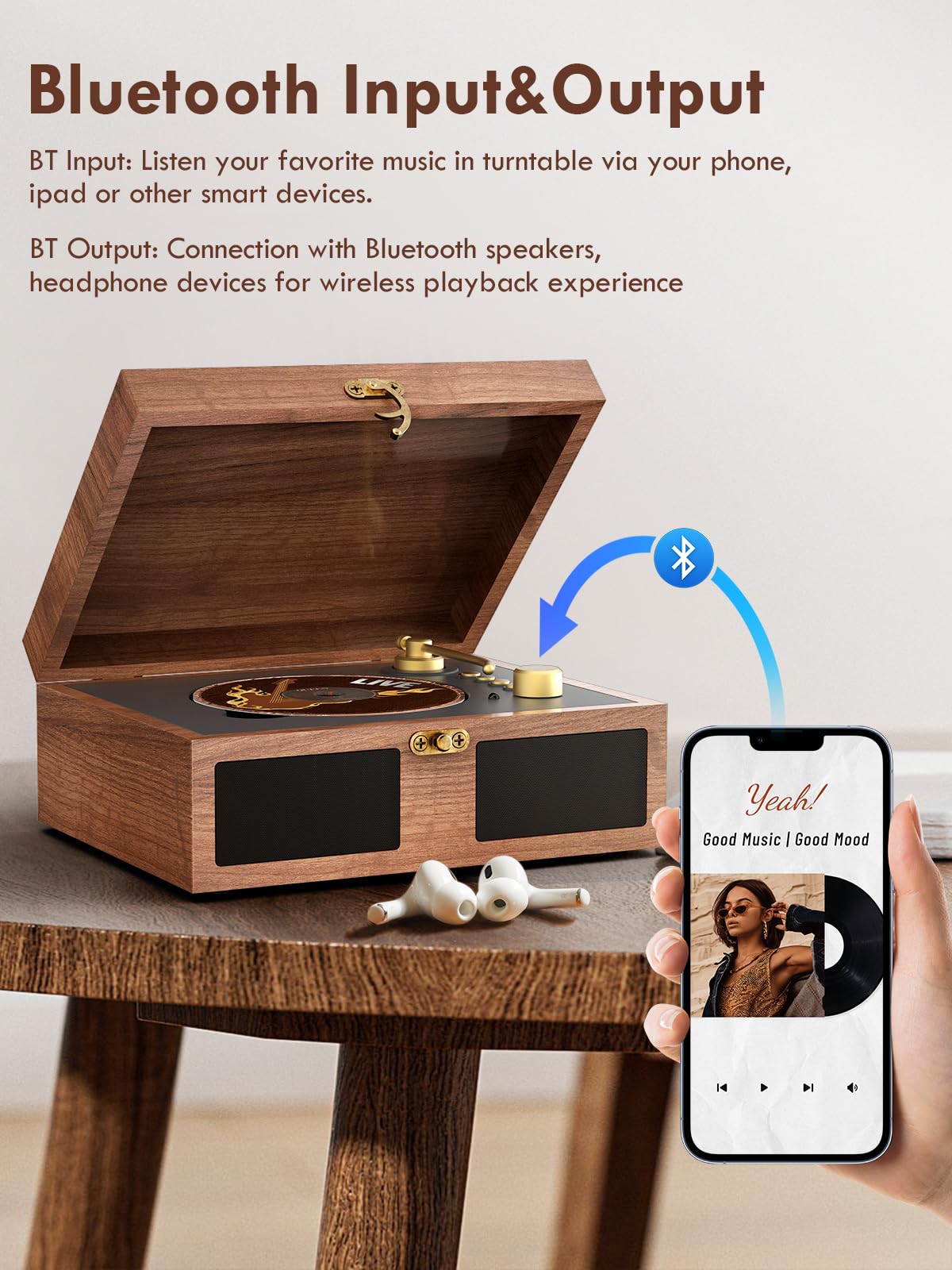 CD Player with Speakers Bluetooth Nostalgic Portable CD Players Support Bluetooth in & Out, Retro CD Player for Home with Remote Control Headphone Jack Brown
