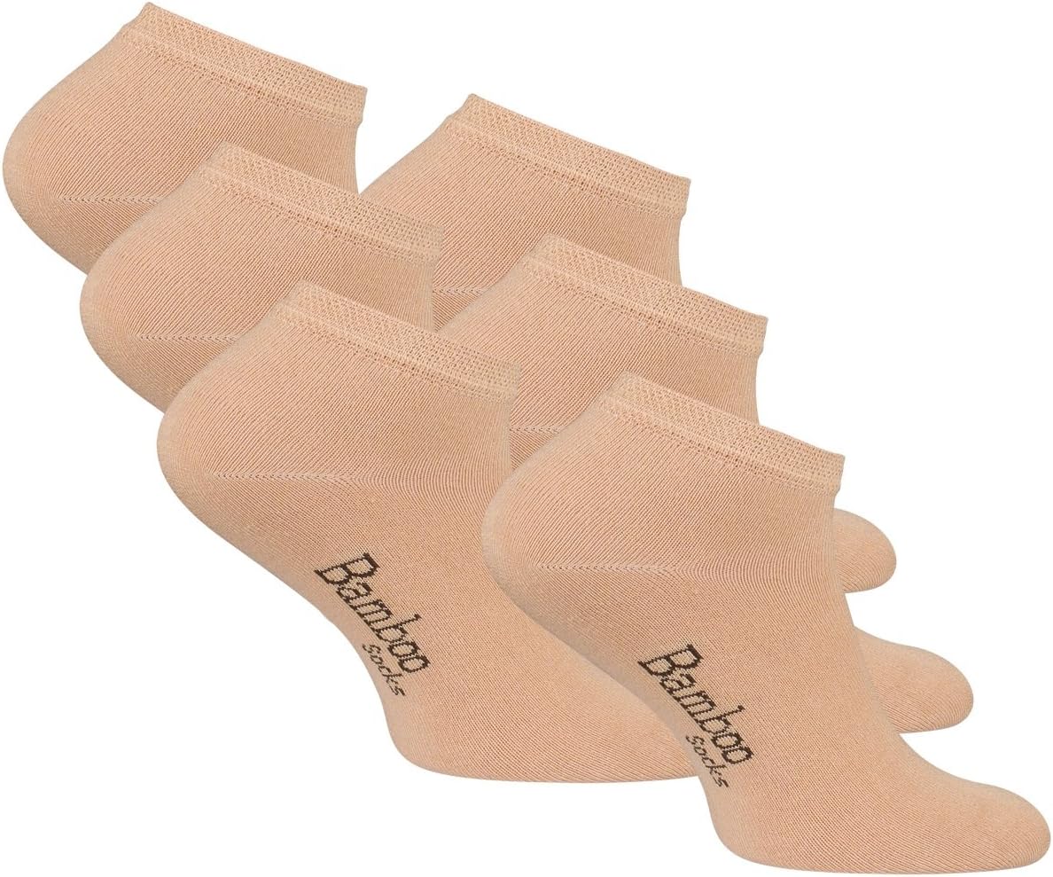 6 Pair of Bamboo Ankle Socks - Trainer Liners, Unisex, hand-linked toes, by Vincent Creation®