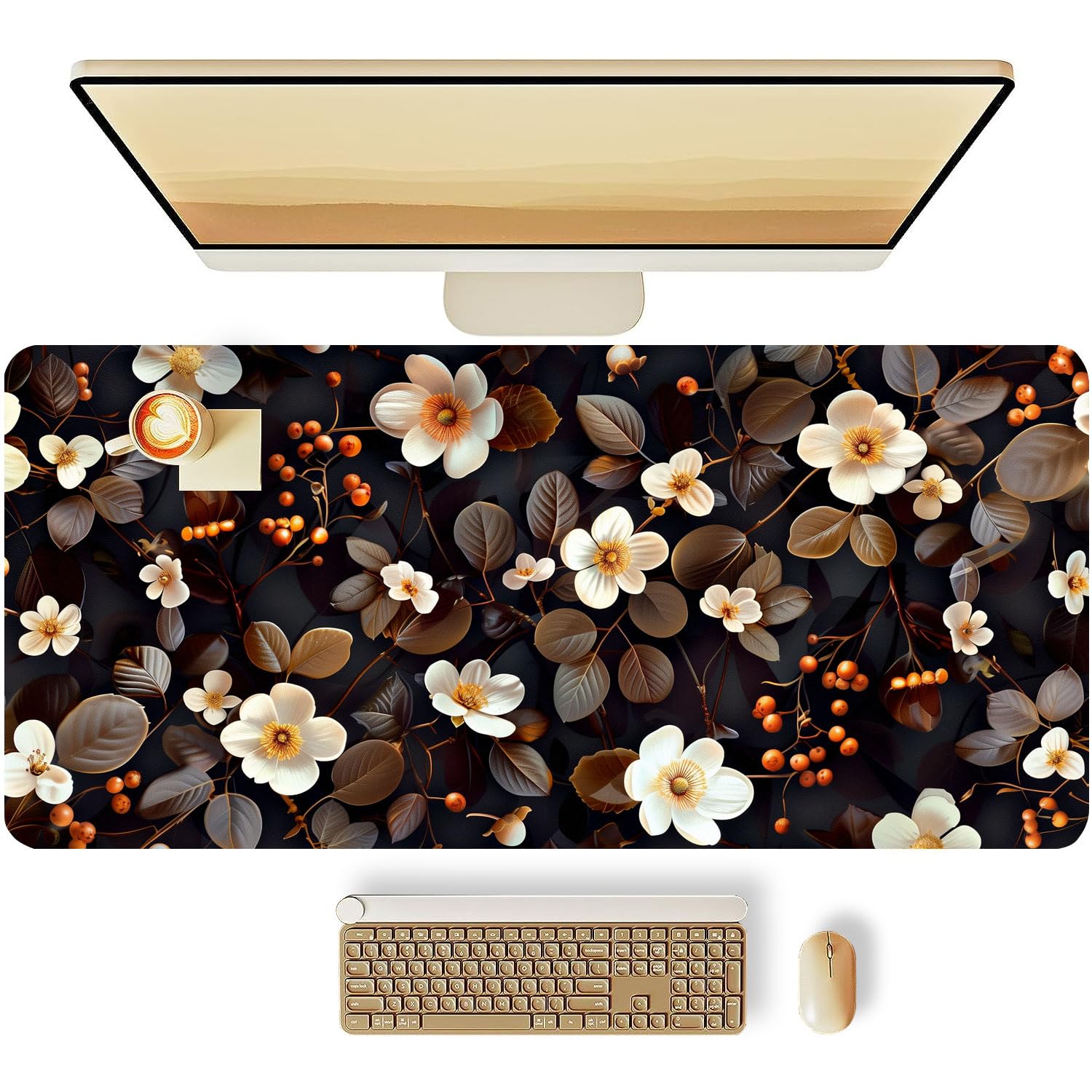 MAYCARI Cute Flower-B Desk Mat(31.5"x15.7") Large Extended Gaming Deskpad with Girly Design Keyboard Desk Mat Desk Pad with Soft Smooth Surface & Anti-Slip Base（80cm*40cm