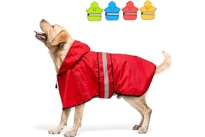 Candofly Dog Raincoat Hooded Poncho - Adjustable Waterproof Dog Rain Jacket Lightweight Reflective Dog Rain Coat Pet Slicker for Small Medium Large Dogs (X-Large, Bright Red)