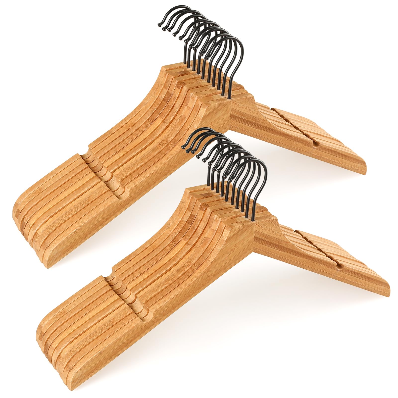 Photo 1 of TOPIA HANGER Bamboo Wooden Hangers, Clothes Hangers with Rotatable Black Hook and Smooth Cut Nothces, Set of 20 Durable and Slim Wood Hangers for Coats, Suits, Jackets, Sweaters, Dresses - CTS08