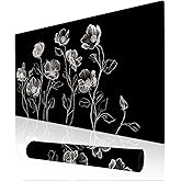 Nuxovilar Professional Large Mouse Pad & Computer Game Mouse Mat (35.4x15.7IN, Black & White Floral Line Art) (90 * 40cm Floral Line Art)