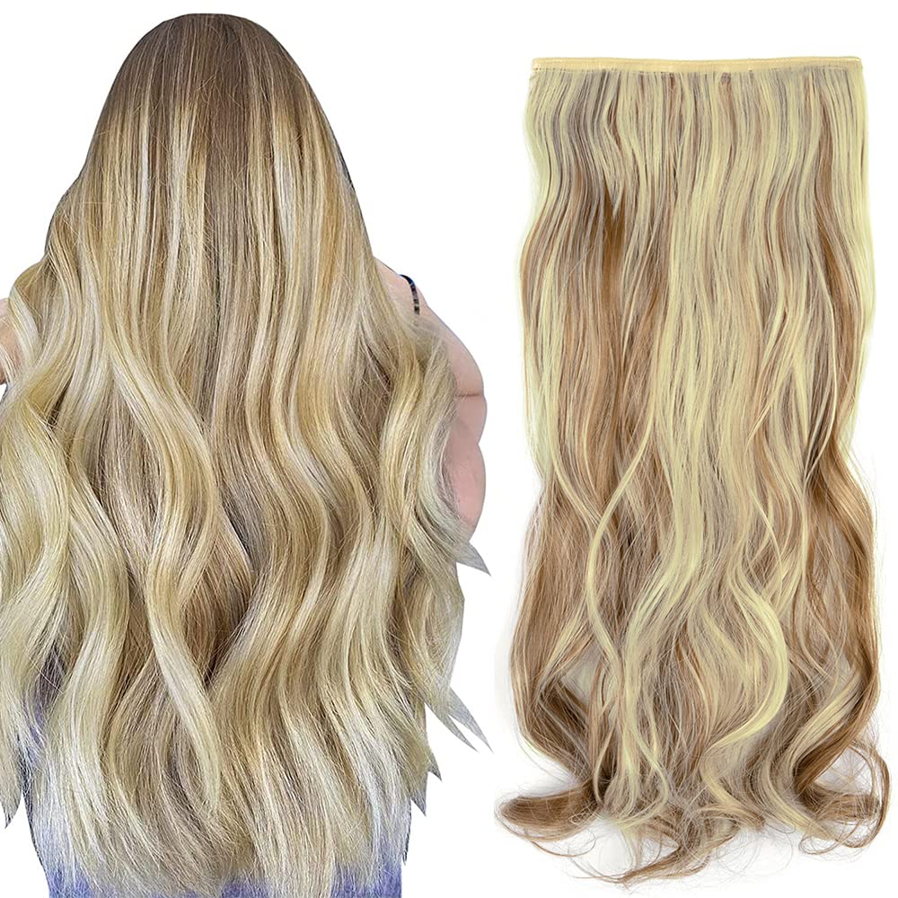 OMGREAT Curly Wavy Clips in on Hair Extensions Full Head Synthetic Hairpieces for Women 3Pcs 8Clips - 18" Ginger Brown Mix Bleach Blonde