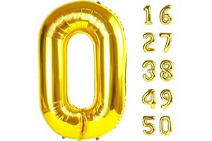 KELFUOYA 40 Inch Gold Balloon Number 0 Balloon,Jumbo Mylar Foil Helium Balloon for 10 20 30 40 50 60 70 80 90 100 2025 Birthday Digital Balloons for Birthday Party,Wedding Anniversary Party Decorations