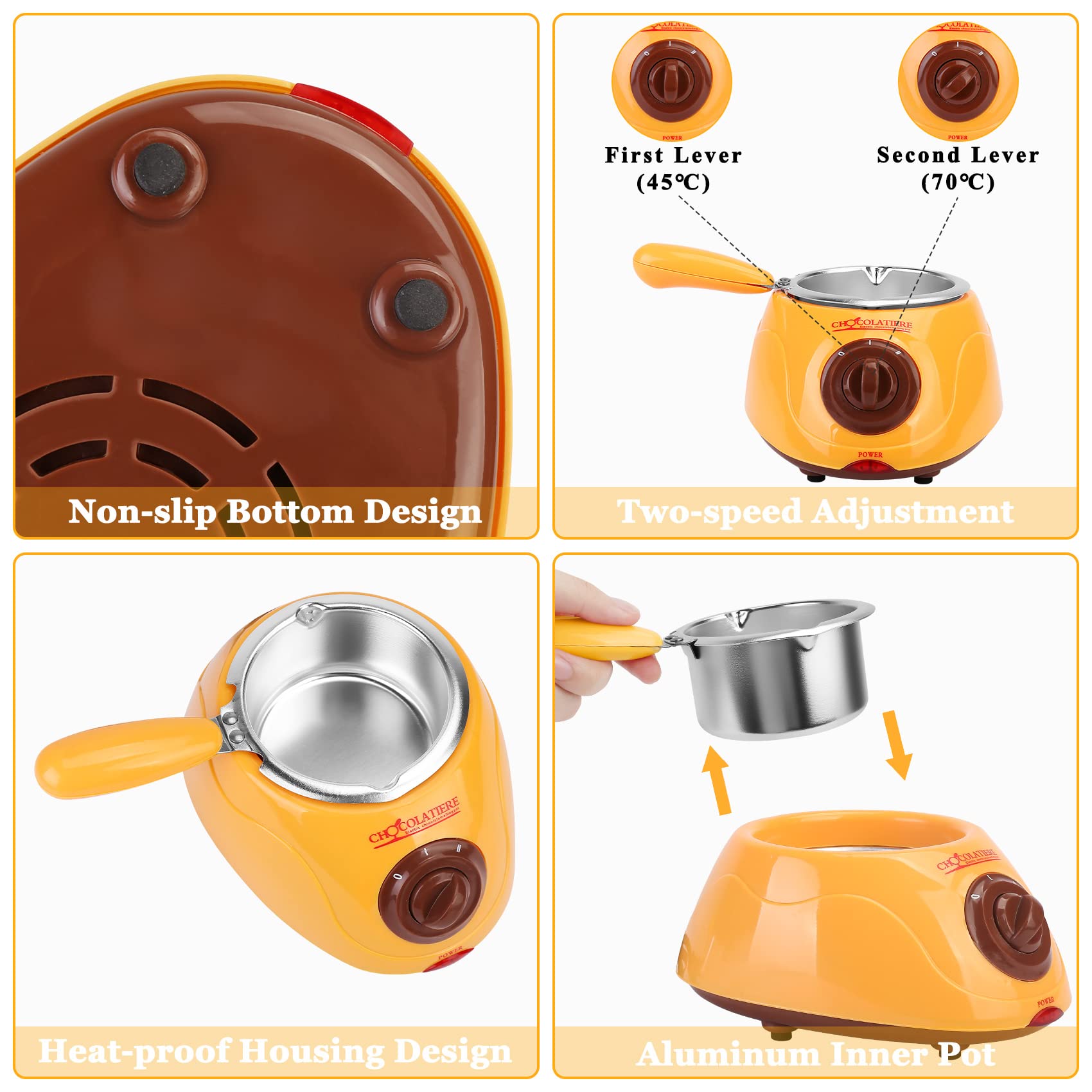 8.45oz Melting Fondue Set,MINI Electric Chocolate Melting Pot,Chocolate Fondue Fountain,Warmer Machine for Milk Chocolate,Cheese,Butter,Candy (Yellow)