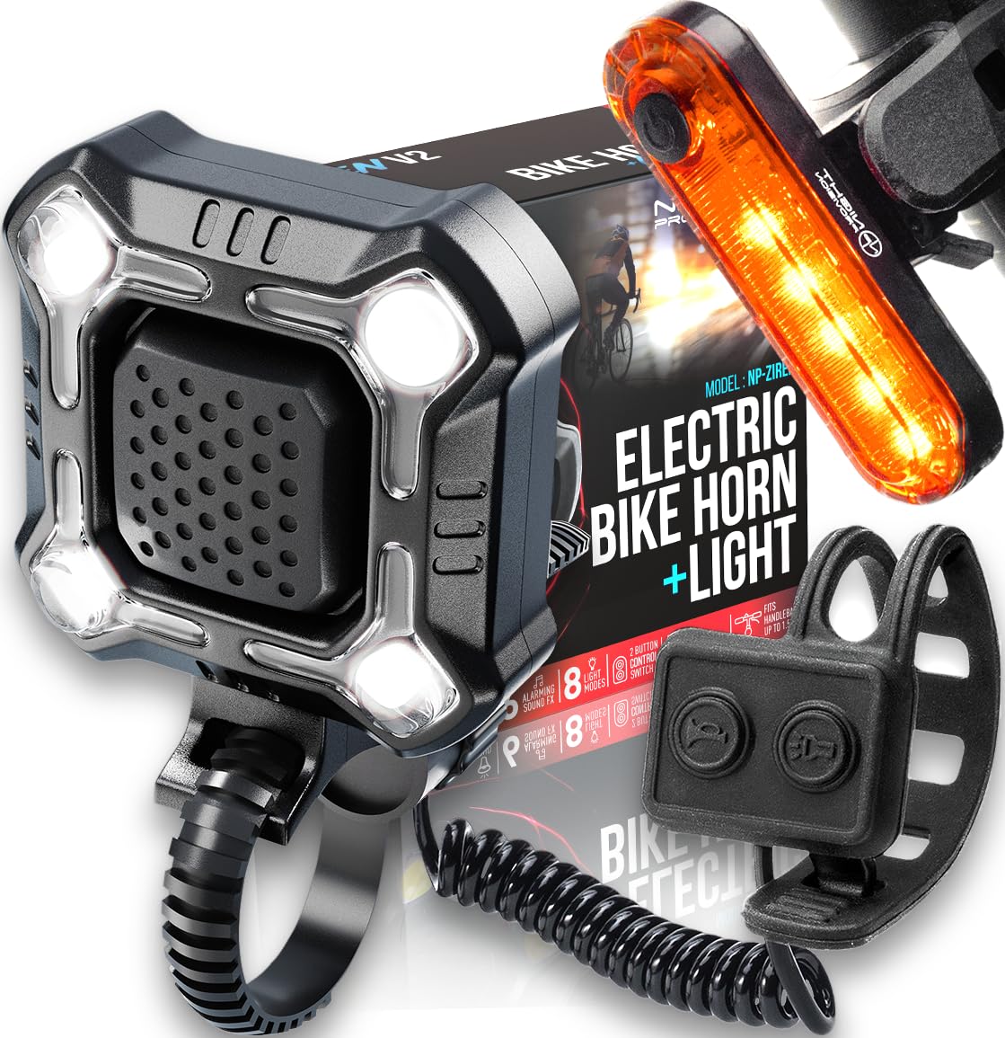 Photo 1 of [New 2025] ZIREN-V2 High-Traffic Bike Horn Siren Bell & LED Light Super Loud Electric Alert New Control Switch USB-C Rechargeable IPX4 Front and Back Lights (ZIREN USB-C)