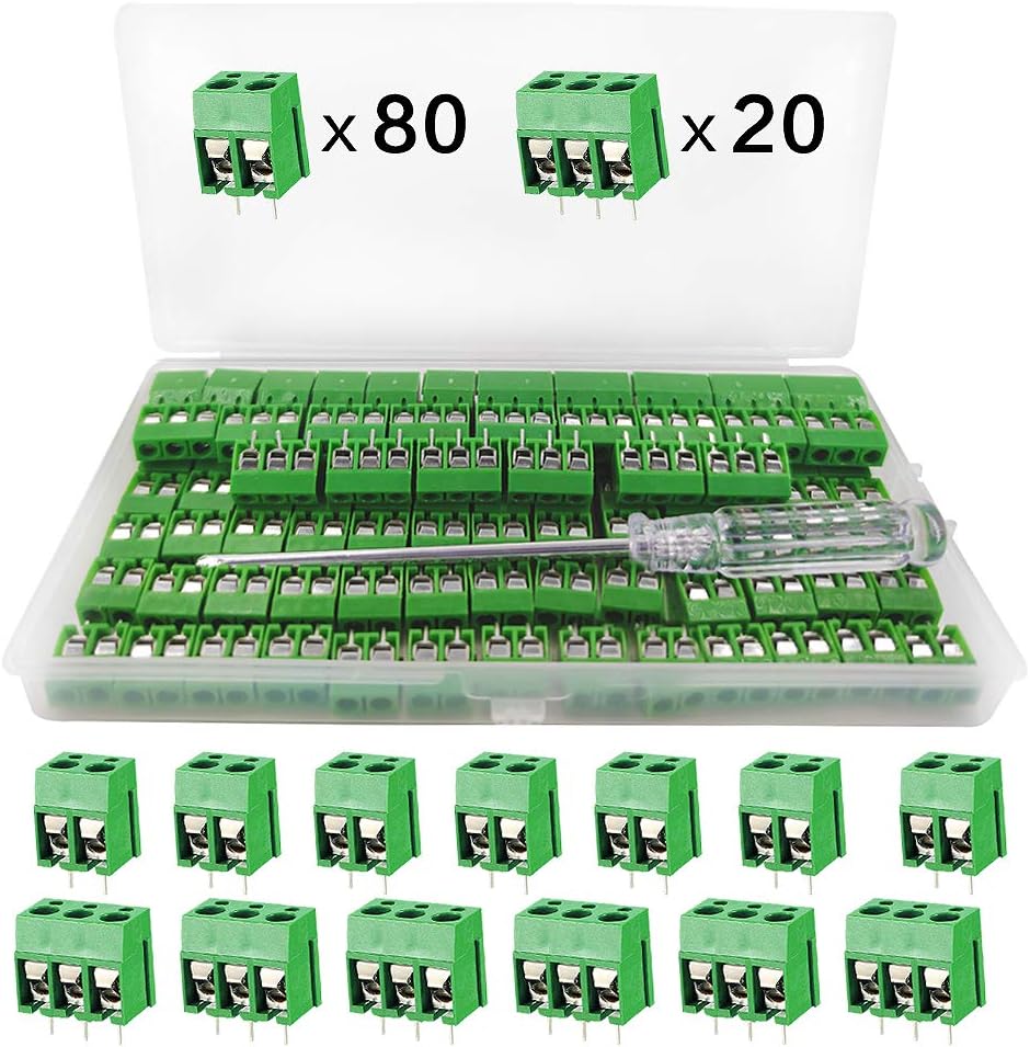 100-Piece Blue 5mm Pitch 2-Pin PCB Screw Terminal Block Connectors (MG301-2P)