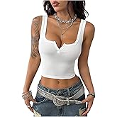 SOLY HUX Women's Sleeveless Ribbed Tank Top Notched Neck Slim Fit Going Out Crop Tops