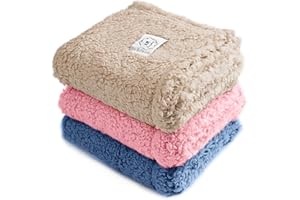 Luciphia 1 Pack 3 Calming Dog Blanket Fluffy Premium Fleece Pet Blankets Soft Sherpa Throw for Dogs Puppy Cat Beige/Pink/HazeBlue Small (23" x16")