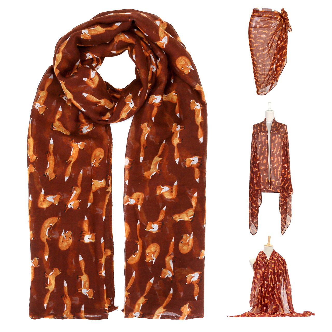 CHIC DIARY Women Ladies Animal Printed Pattern Lightweight Voile Head Pashmina Wrap Scarf (05-Red brown)