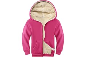 Rousytn Unisex Boys Girls Sherpa Lined Fleece Jacket Hoodie Kids Warm Winter Zip Up Hooded Sweatshirt Jackets Coat 5-15Y