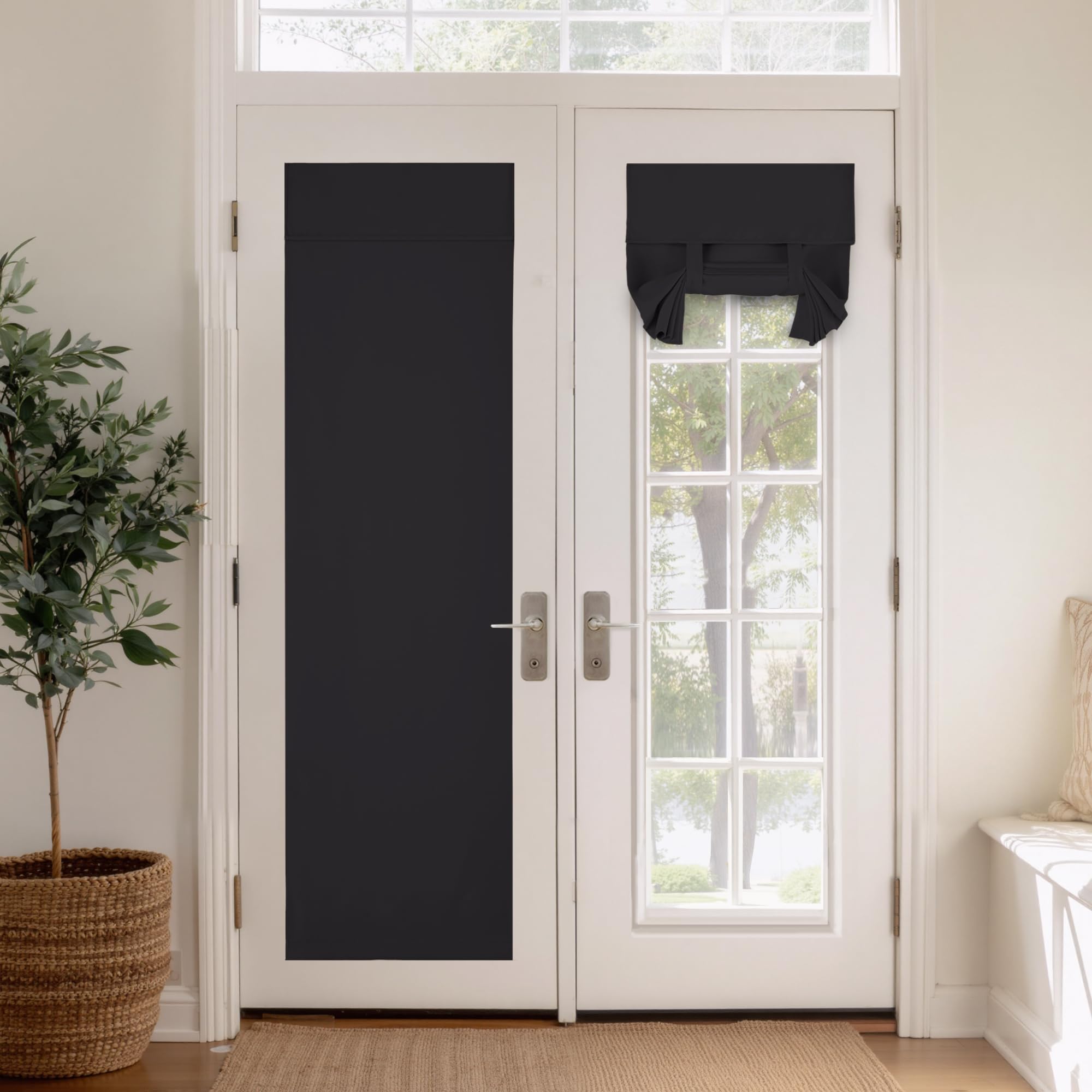 PONY DANCE Black French Door Curtain - Thermal Room Darkening Privacy Tie up Window Curtain for Patio Glass/Doorway French Door, W26 x L80 inch, 1 PC