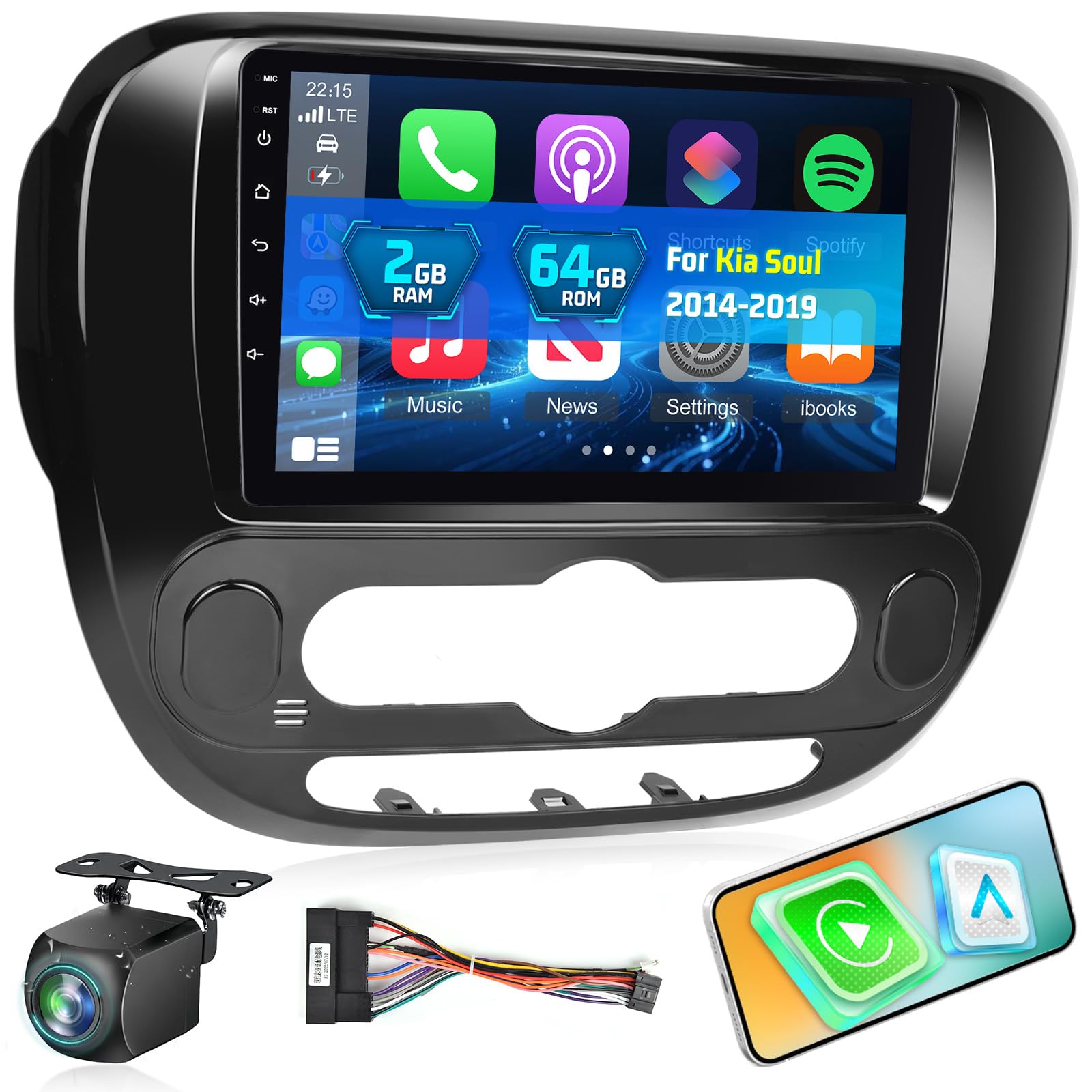 Photo 1 of NHOPEEW Car Stereo for Kia Soul 2014-2019, [2+64G] 9 inch HD Touchscreen Android Radio - Wireless Carplay and Android Auto, DSP, WiFi, GPS, Mirror Link, FM/RDS Radio, SWC + AHD Backup Camera