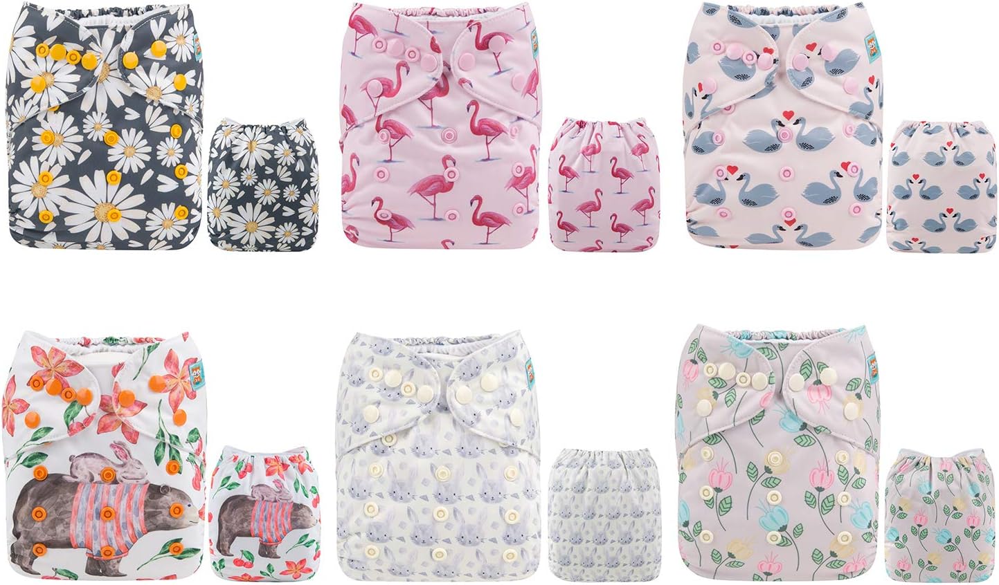 ALVABABY Cloth Diapers Adjustable Washable Reusable Color Snaps 6 Pack