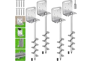 BENELABEL 2/4/6 Pack 18" 24" Ground Anchors Screw in Shed Earth Anchor Stakes Set with L Bracket Trampoline Anchor Spiral Swingset Anchors for Swing Set, Fence, Tent, Mobile Home, Canopy, Carport, Playset