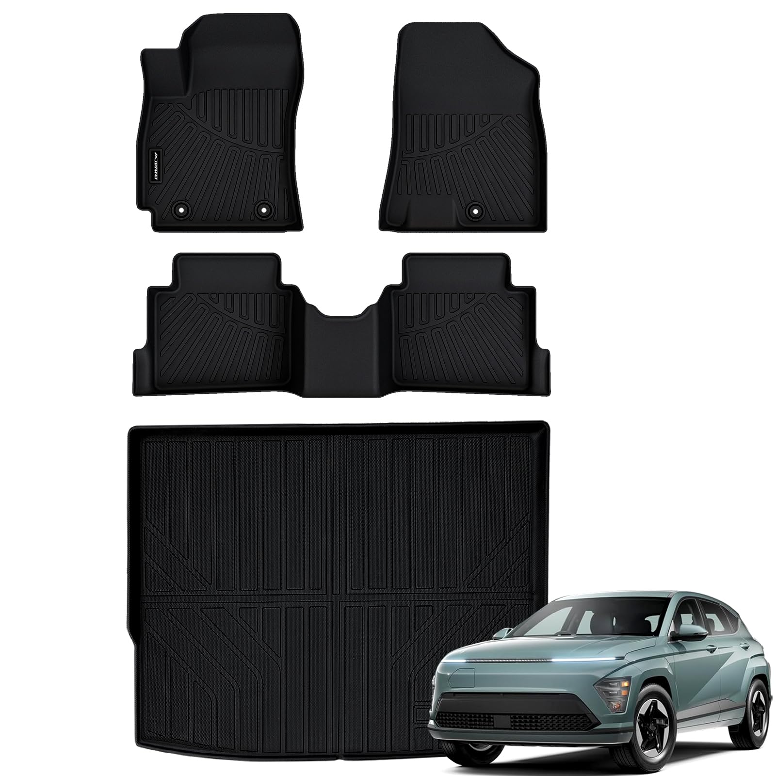 Photo 1 of MJBYMAT Floor Mats for 2024 2025 2026 Hyundai KONA (Only Fit Fuel) & Cargo Mat, TPE All Weather Protection Car Full Set Floor Liners & Trunk Mat Accessories