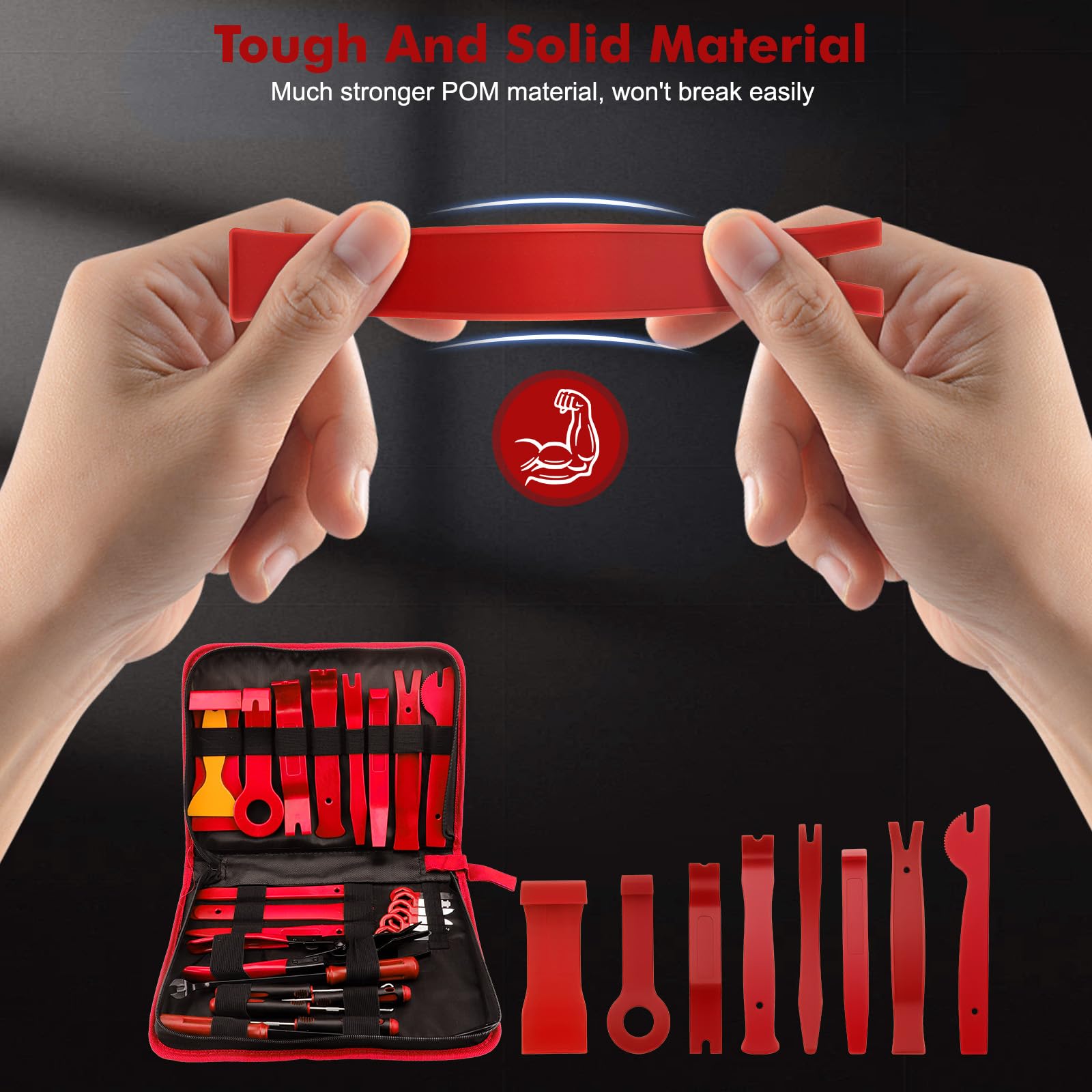 KAOLALI Auto Demontage Werkzeuge, 330 Stück Fahrzeug Demontage Zierleistenkeile Innen-Verkleidung Hebelwerkzeug, Montage-Werkzeugset, Clip-Demontage, Car Panel Removal Tool Autotür (Rot) 2