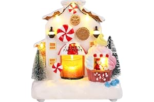 Chonsun Christmas Village Candy House Christmas with LED Lights Christmas Resort Music and 3AA Batteries Indoor Display Figurines Decorate The Interior Room Tabletop Decoration