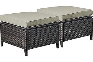 BELORD Outdoor Furniture Ottoman Set of 2 Patio Seating Footstool All-Weather Rattan Wicker Ottoman Seat with Soft Cushions for Patio Furniture Set