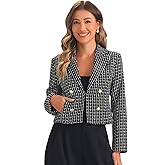 Allegra K Tweed Cardigan for Women's Notch Lapel Buttons Office Long Sleeve Casual Blazer Jackets
