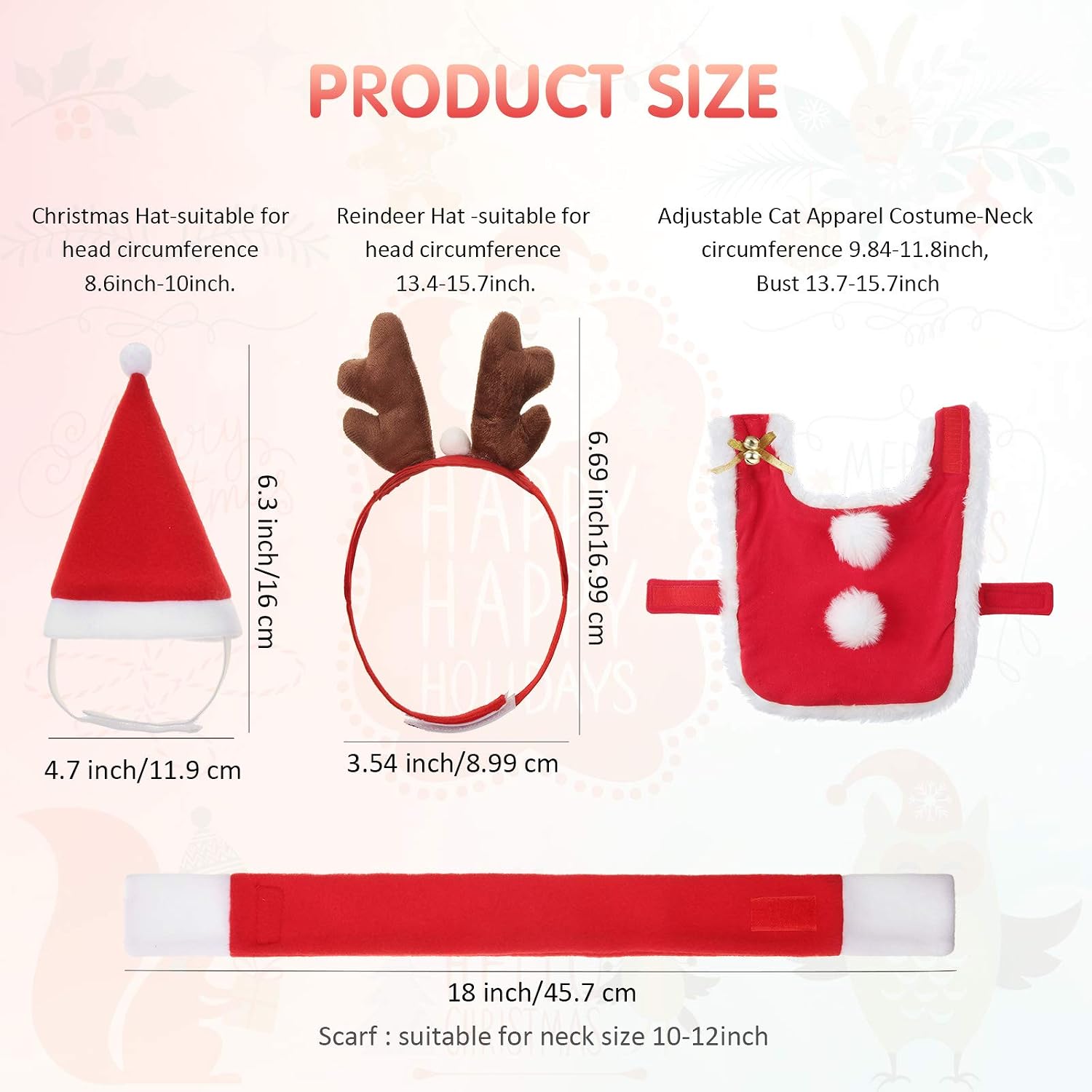 Syhood 4 Pieces Cat Christmas Outfit Christmas Cat Santa Hat and Scarf Christmas PET Costume Set Dog Puppy Kitten Cosplay Adjustable Costume Accessories for Small Cat - Image 4